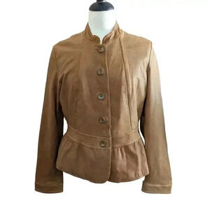 a.n.a Brown Genuine Leather Button Up Jacket Size L